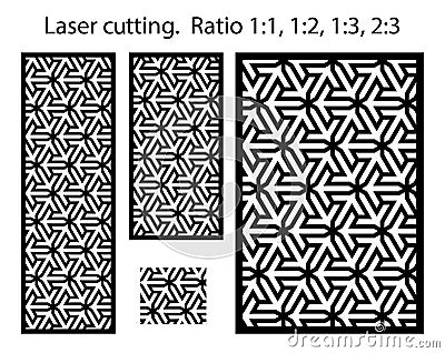 Geometric laser cutting vector pattern. Cnc geometric template set. Panels and screens for cnc cut. Vector Illustration