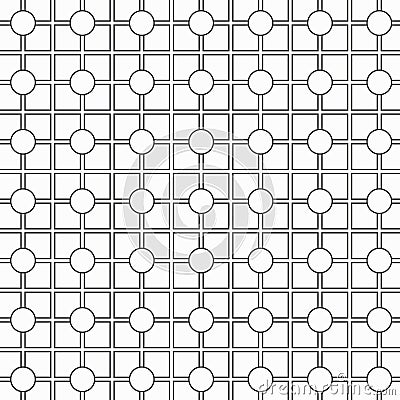 Geometric lattice pattern repeating linear square and circle at center. Vector Illustration