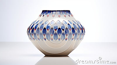 Geometric Lensbaby Vase With Colored Diamonds And Blue Porcelain Stock Photo