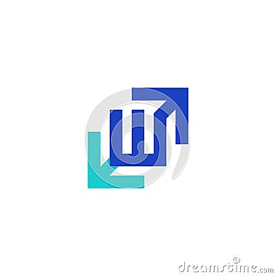 Geometric letter w logo with expanding arrows Vector Illustration