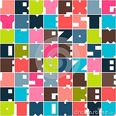 Geometric letters abstract seamless pattern. Letters alphabet background. Colorful shapes composition, modern trend design Vector Illustration