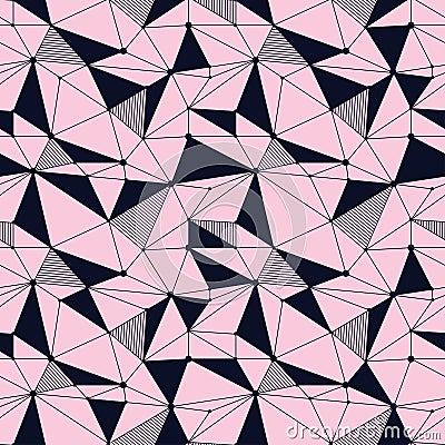 Geometric line hipster seamless pattern with triangle, dot. Reticulated abstract linear grid. Retro scrapbook. Vector Vector Illustration