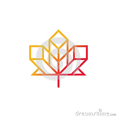 Geometric Line Maple Leaf Logo Vector Illustration