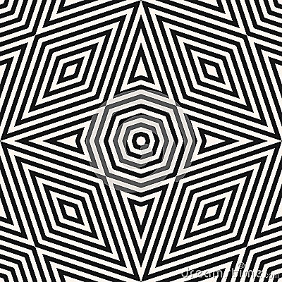 Modern abstract monochrome vector background. Black and white graphic texture with triangles, rhombuses, octagons, diagonal lines, Vector Illustration