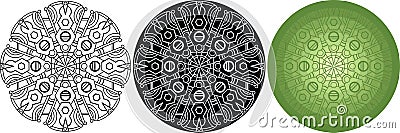 Geometric mandala for coloring book. Black, white, green round pattern Vector Illustration