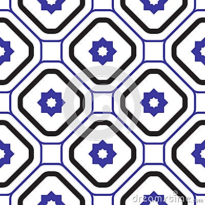 Geometric mediterranean blue and white rhombus seamless tile pattern. Vector Illustration