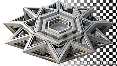 Geometric metallic star like shape abstract 3D structure png transparent image Generative AI Stock Photo