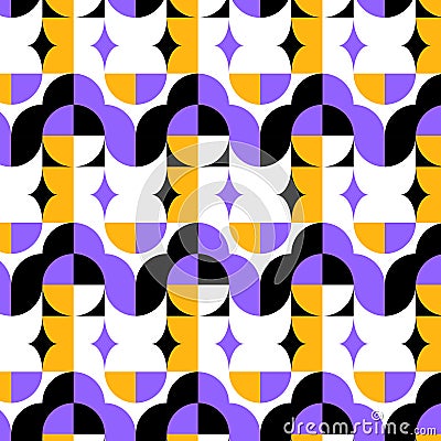 Geometric modern pattern seamless with abstract image of strong woman yellow black purple white vector image Vector Illustration