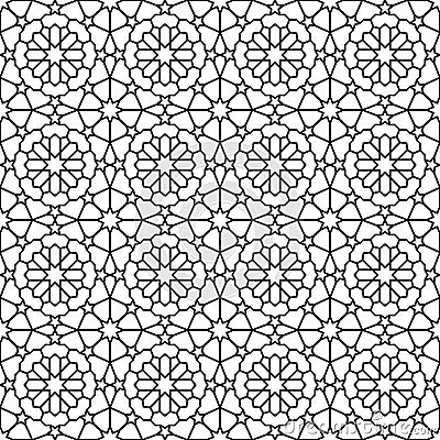 Geometric monochrome seamless Arabian pattern. Islamic oriental style. Wrapping paper. Scrapbook paper. Black and white Vector Illustration