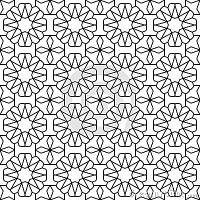 Geometric monochrome seamless Arabian pattern. Islamic oriental style. Wrapping paper. Scrapbook paper. Black and white Vector Illustration