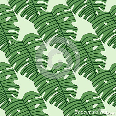 Geometric monstera leaves wallpaper. Botanic seamless pattern Cartoon Illustration