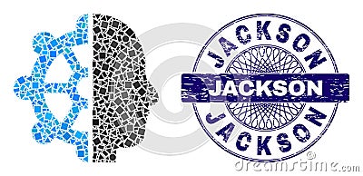 Distress Jackson Badge and Geometric Intellect Mosaic Vector Illustration