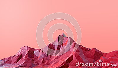 Geometric Mountain Landscape art Low poly with Colorful Red Background Stock Photo