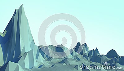 Geometric Mountain Low poly Landscape art Concept minimal with Colorful blue Background Stock Photo