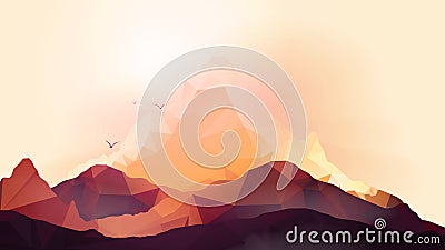 Geometric Mountain and Sunset Background - Vector Illustration Vector Illustration