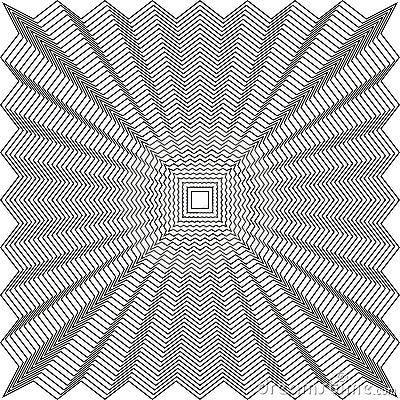 Geometric optical illusion. Black zigzag lines. Symmetrical square pattern. Abstract vector design. Vector Illustration