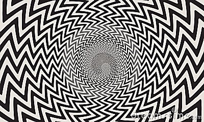 Geometric optical illusion design. Circle psychedelic pattern. White and black art background Vector Illustration