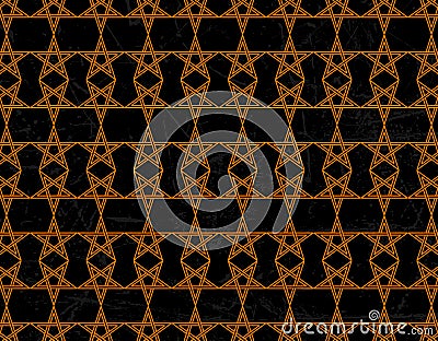 Geometric orange pentagram and five point stars repetion pattern set collage Vector Illustration