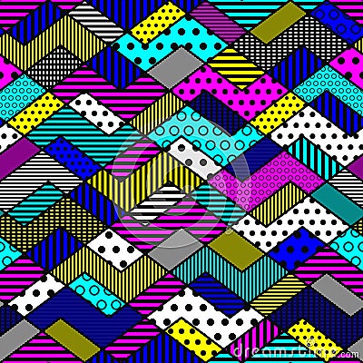 Geometric patchwork pattern in bright colors Vector Illustration