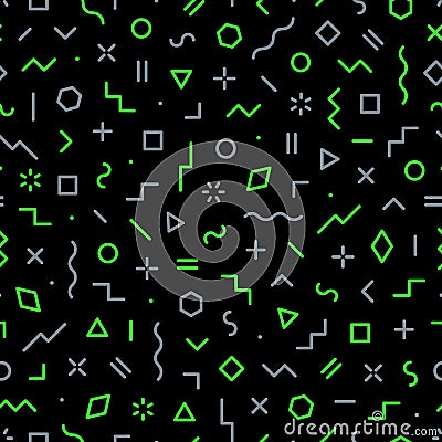 Geometric pattern. Abstract seamless pattern with school elements. Hipster background. Repeated funky design for prints. Memphis s Vector Illustration