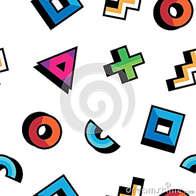 Geometric pattern in abstract style. Seamless pattern with geometric figures. Triangle, circle, square, curved lines on Vector Illustration