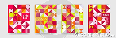 Geometric pattern background texture for poster cover design. Minimal triangle, circle, square red orange color vector banner temp Vector Illustration