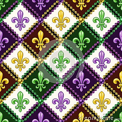 Geometric pattern with fleur de lis symbol. Diagonal square grid. Vector Illustration