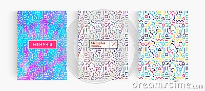 Geometric pattern, memphis style background set. Colorful linear minimalistic modern backdrop collection. Geometry Vector Illustration