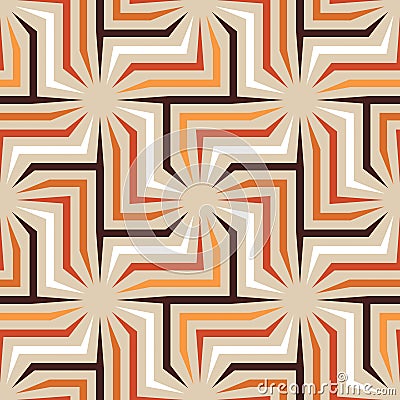 Geometric pattern with multicolored spiral angular lines on a beige background. Vector illustration in retro style. Vector Illustration
