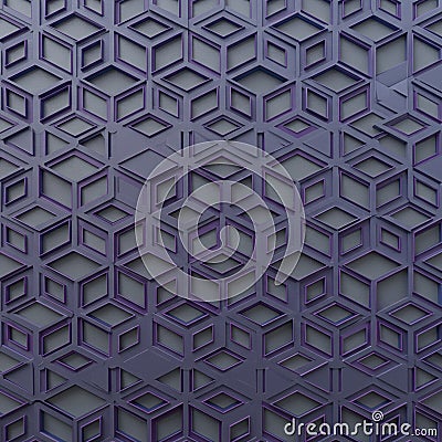 Geometric pattern with purple 3D hexagonal shapes creating an intricate, interlocking Stock Photo