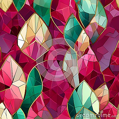 geometric pattern, seamless pattern of ruby, emerald and golden tint abstract background, graphic design illustration wallpaper Cartoon Illustration