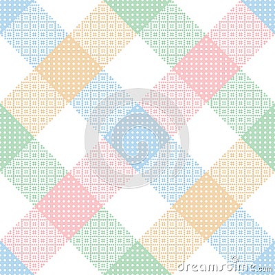 Geometric pattern for spring summer in pastel colorful blue, pink, green, yellow, white. Seamless abstract buffalo check tartan. Vector Illustration