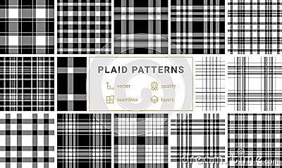 Geometric plaid and checkered patterns designed for textile and fabric use, adding a rustic, old-fashioned touch to clothes and Vector Illustration