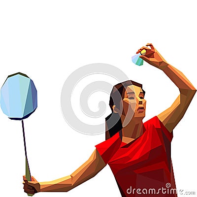 Geometric polygonal professional female badminton player Vector Illustration