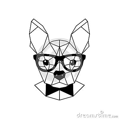 Geometric portrait of a French bulldog wearing glasses and a bow tie. Vector Illustration