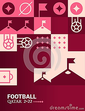 Geometric Poster Football Doha Qatar 2022 Creative. Soccer Web Flyer Template Background Vector Illustration