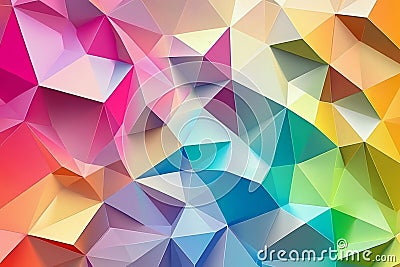 Geometric prism pattern, with bright multicolored triangles forming a striking, dynamic background. Stock Photo