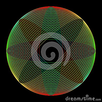 GEOMETRIC RAINBOW ATOM PATTERN ON BLACK BACKGROUND Vector Illustration