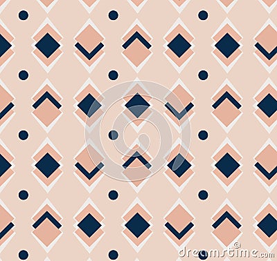 Geometric repeating vector pink and blue squares ornament with diagonal dots. Seamless abstract modern pattern. Vector Illustration