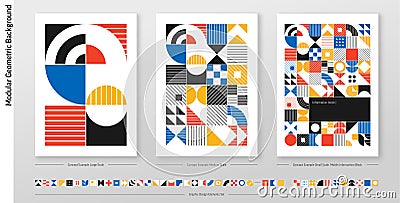 Geometric Scale Pattern. Color Abstract Shape Background. Graphic Design Elements Set. Modern Bauhaus Vector Art. Vector Illustration