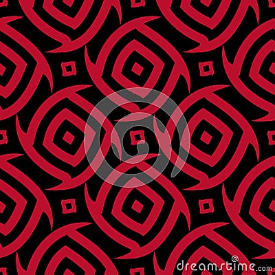 Geometric seamless background. Black background with red ornament Vector Illustration