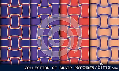 Geometric seamless bright patterns with intertwined bands. Wrapping paper. Tiling. Abstract background set Vector Illustration