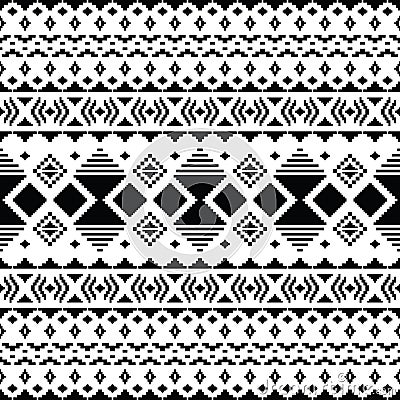 Geometric seamless ethnic pattern. Aztec and Navajo tribal style with pixel pattern. Border ornament. Black and white colors. Vector Illustration