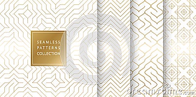 Geometric seamless golden pattern background. Simple vector graphic white print. Repeating line abstract texture set. Minimalistic Vector Illustration