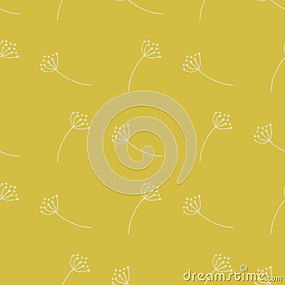 Geometric seamless pattern with abstract contoured dill umbrella print. Pale yellow background Vector Illustration