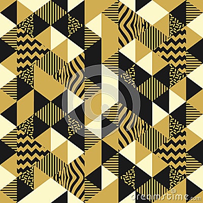 Geometric seamless pattern with abstract triangle vector illustration. Trendy colorful luxury design for art deco memphis texture Vector Illustration