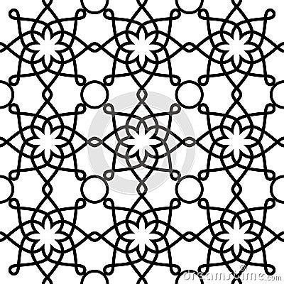 Geometric seamless pattern, Arabic ornament style, tiled design in black and white Vector Illustration