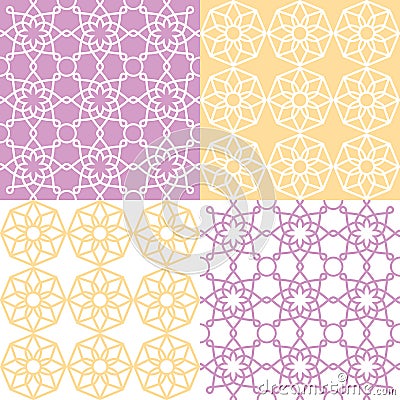 Geometric seamless pattern, Arabic ornament style, tiled design in purple and yellow Stock Photo