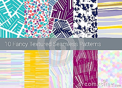 Geometric seamless pattern background. Set of 10 abstract textures Vector Illustration