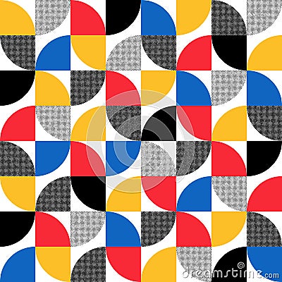 Geometric seamless pattern. Bauhaus abstract background. Repeated color pattern. Mark geometric texture. Repeating geometry shapes Vector Illustration